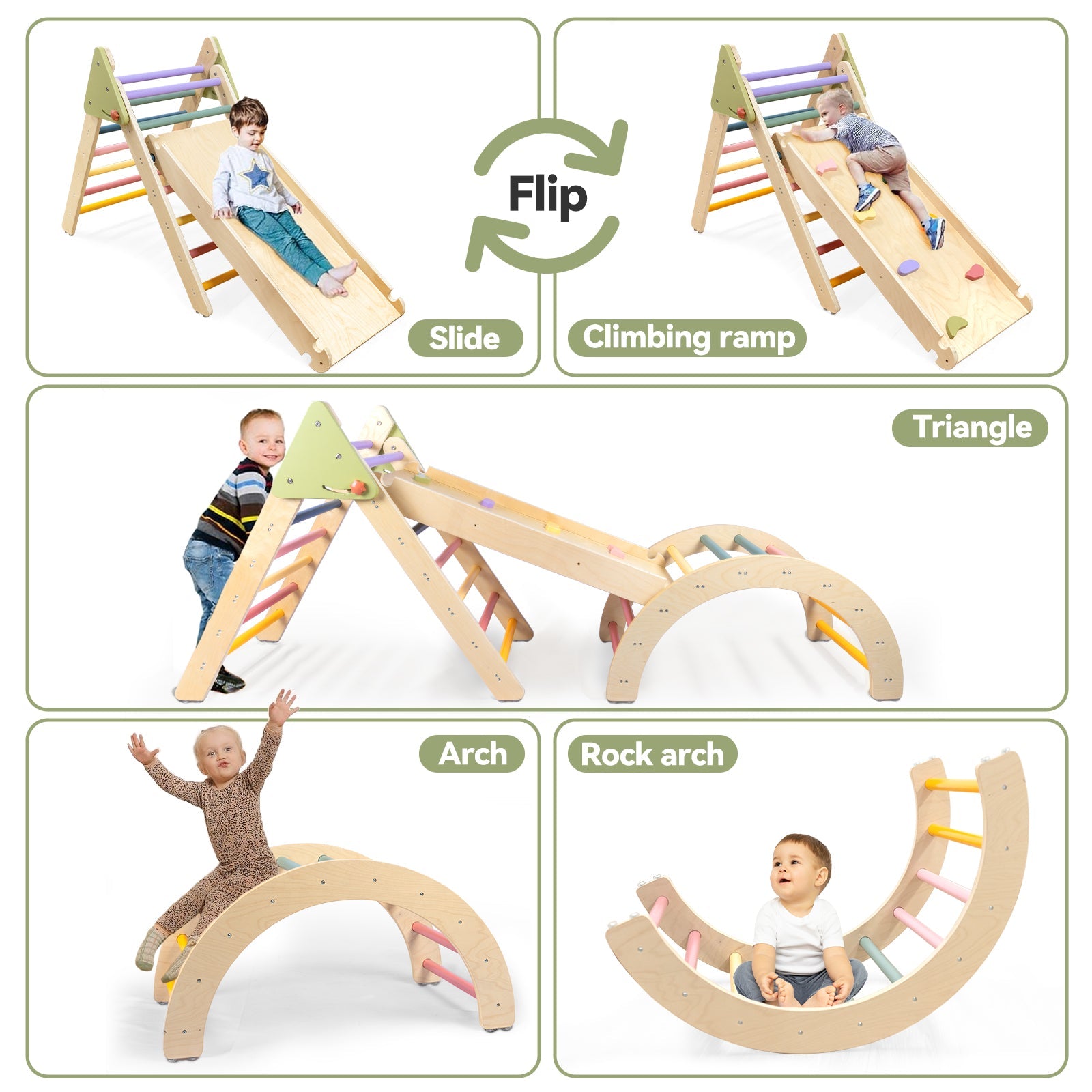 Pikler Triangle Gym Baby Climbing Toys 3 Piece, Foldable Climbing Toys for Toddlers 1-3 Inside, Montessori Toddler Climbing Toys Indoor Set