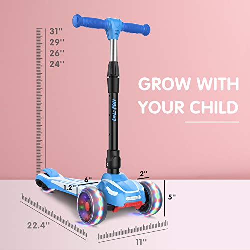 Toddler Scooter for Kids Ages 3-12 Years Old Boy Girl with 3 Wheel LED Lights. Extra-Wide Childrens Foldable Kick Scooter Kids Ages 3-5 with 4 Adjustable Height and Lean-to-Steer