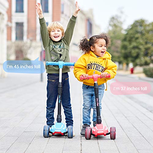 Toddler Scooter for Kids Ages 3-12 Years Old Boy Girl with 3 Wheel LED Lights. Extra-Wide Childrens Foldable Kick Scooter Kids Ages 3-5 with 4 Adjustable Height and Lean-to-Steer