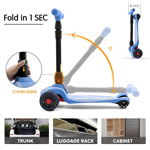 Toddler Scooter for Kids Ages 3-12 Years Old Boy Girl with 3 Wheel LED Lights. Extra-Wide Childrens Foldable Kick Scooter Kids Ages 3-5 with 4 Adjustable Height and Lean-to-Steer
