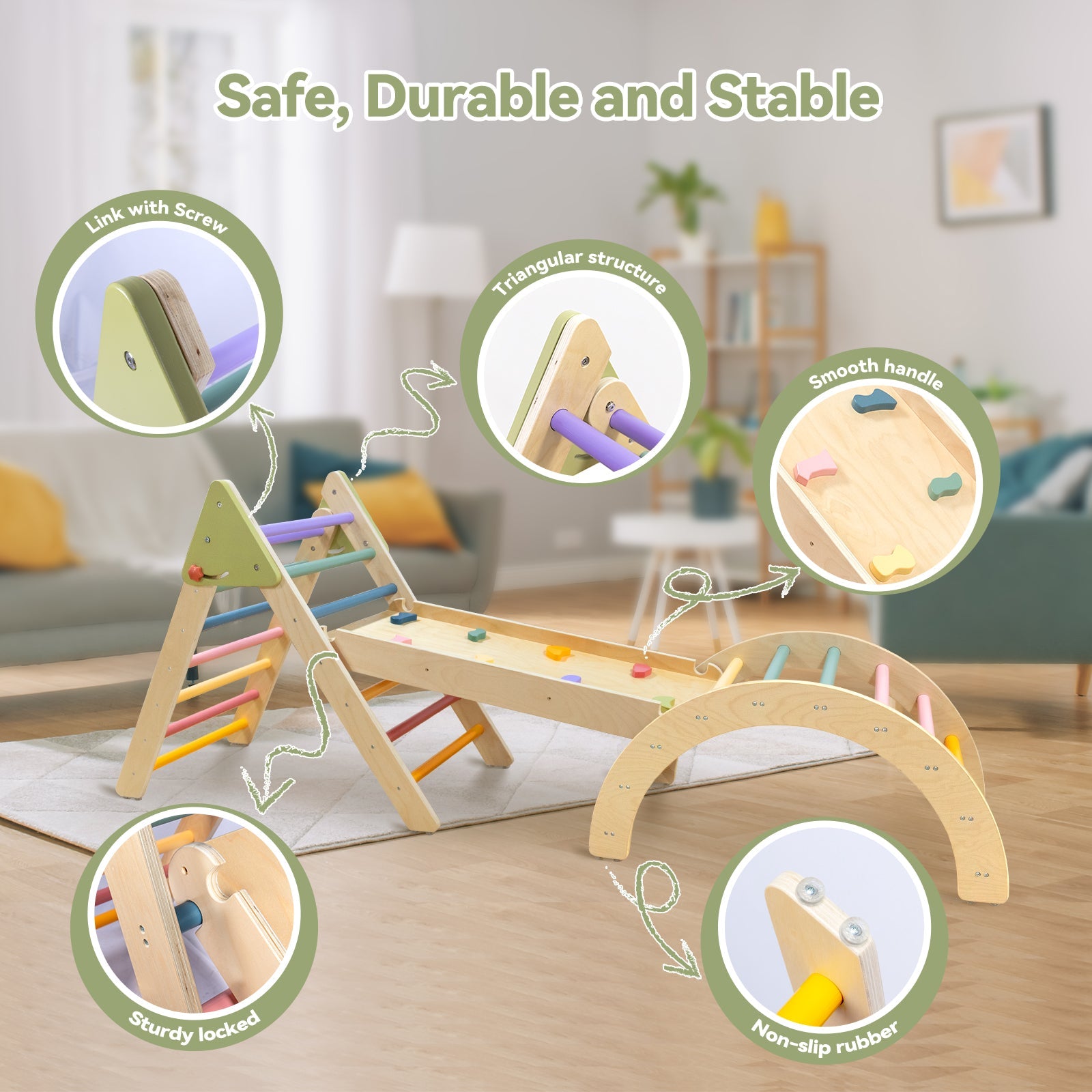 Pikler Triangle Gym Baby Climbing Toys 3 Piece, Foldable Climbing Toys for Toddlers 1-3 Inside, Montessori Toddler Climbing Toys Indoor Set