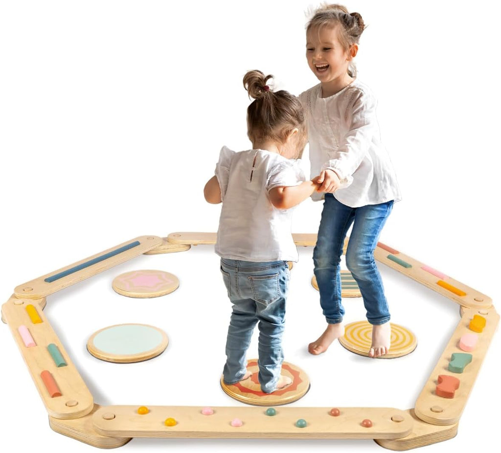 Toddler Balance Beam for Kids 3-5 Montessori, Wooden Kids Balance Beam Stepping Stones, Balance Beam Toddler Obstacle Course for Kids 1-3