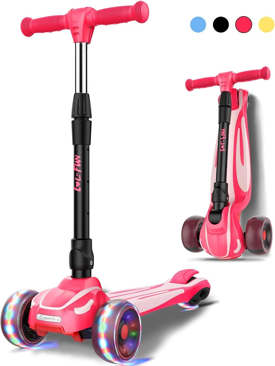 Toddler Scooter for Kids Ages 3-12 Years Old Boy Girl with 3 Wheel LED Lights. Extra-Wide Childrens Foldable Kick Scooter Kids Ages 3-5 with 4 Adjustable Height and Lean-to-Steer