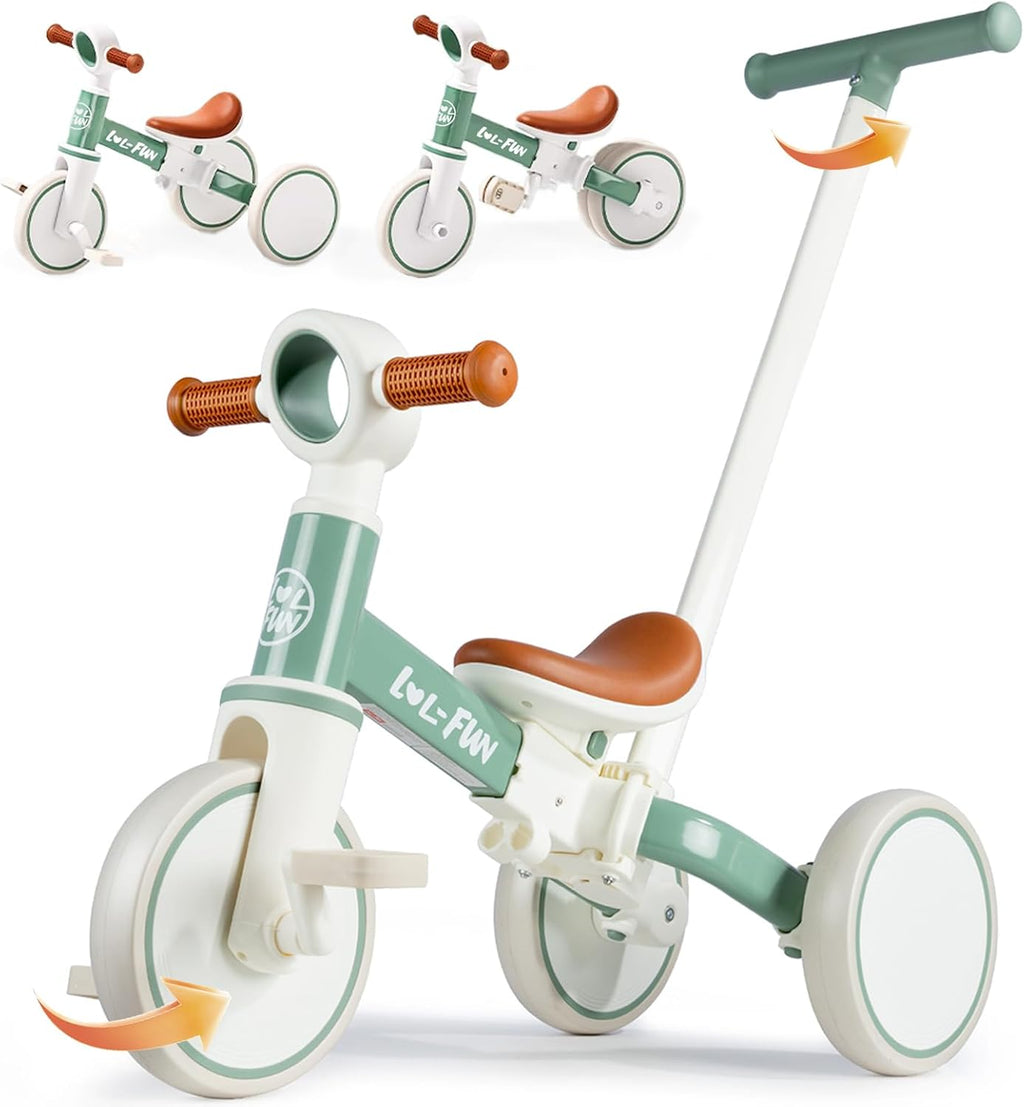 5 in 1 Toddler Tricycles for 1-3 Year Olds Boys Girls Toy with Parent Steering Push Handle, Baby Balance Bike 1 Year Old Kids Gift