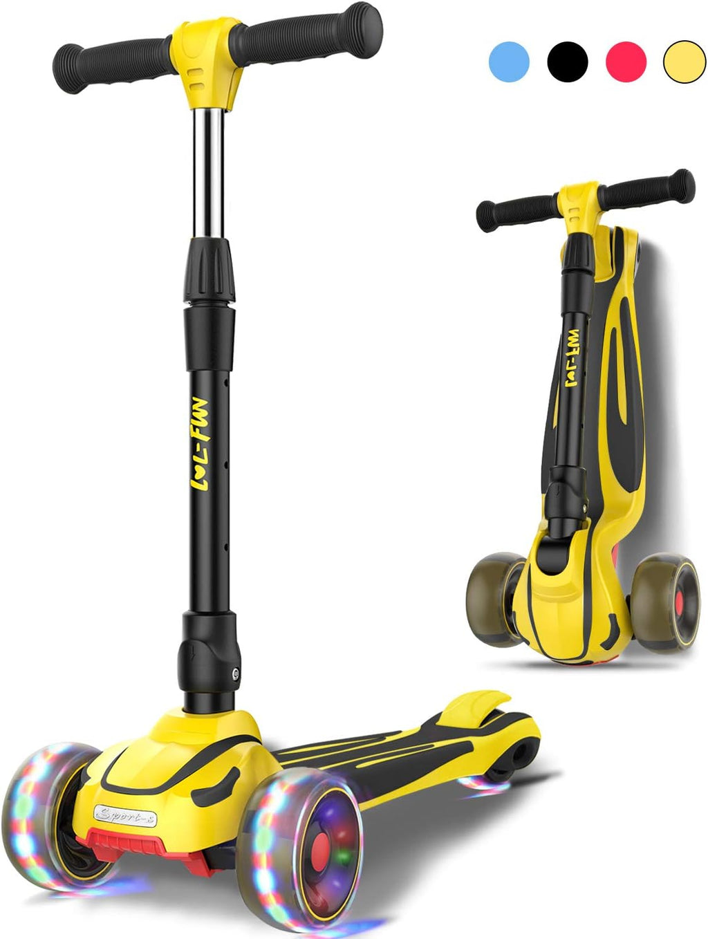 Toddler Scooter for Kids Ages 3-12 Years Old Boy Girl with 3 Wheel LED Lights. Extra-Wide Childrens Foldable Kick Scooter Kids Ages 3-5 with 4 Adjustable Height and Lean-to-Steer