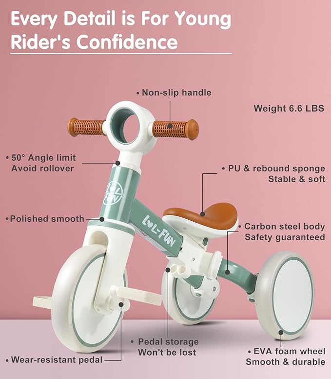 Baby Balance Bike for 1 2 Year Old Boys Girls Gift. 4 in 1 Kids Tricycle for Toddlers 1-3 with Easy Assembly Removable Pedal