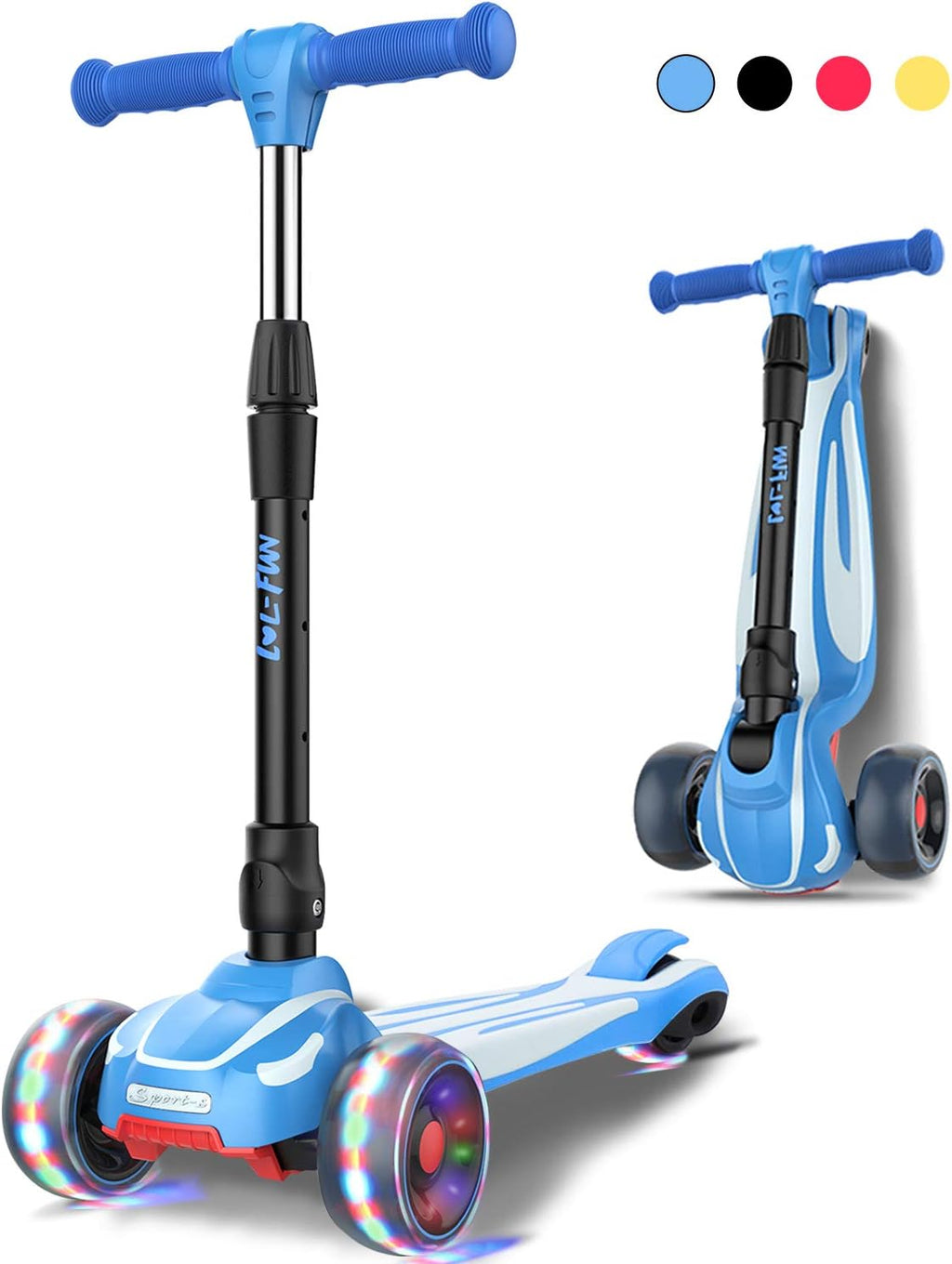 Toddler Scooter for Kids Ages 3-12 Years Old Boy Girl with 3 Wheel LED Lights. Extra-Wide Childrens Foldable Kick Scooter Kids Ages 3-5 with 4 Adjustable Height and Lean-to-Steer