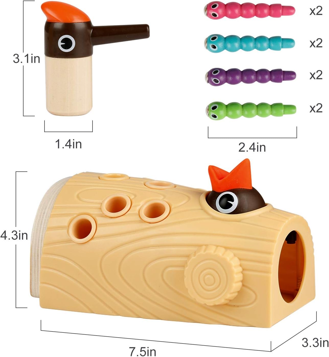 Montessori Toys for 2 Year Old Girl and Boy, Fine Motor Skills Toddler Toys Age 2-4, Woodpecker Worm Toy Magnetic Bird Feeding Game