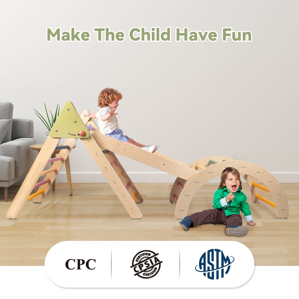 Pikler Triangle Gym Baby Climbing Toys 3 Piece, Foldable Climbing Toys for Toddlers 1-3 Inside, Montessori Toddler Climbing Toys Indoor Set