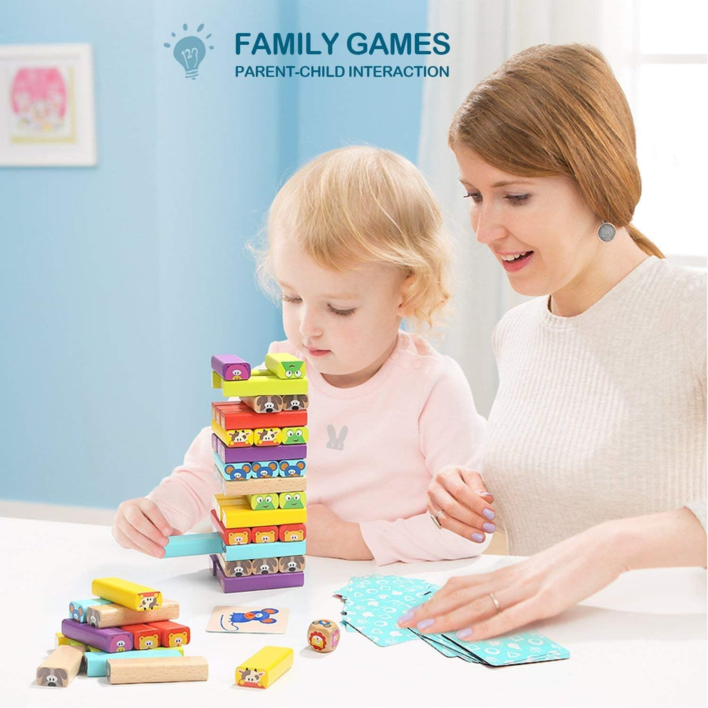 Colored Wooden Blocks Stacking Board Games for Kids Ages 4-8 with 51 Pieces