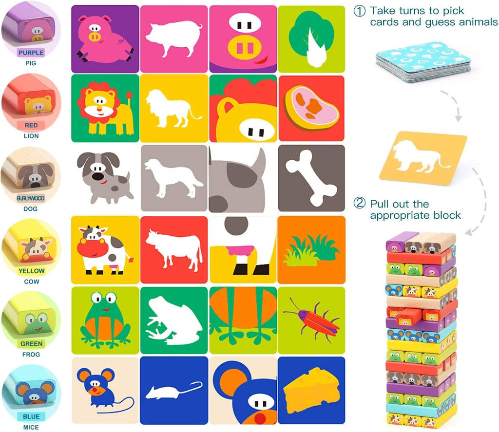 Colored Wooden Blocks Stacking Board Games for Kids Ages 4-8 with 51 Pieces