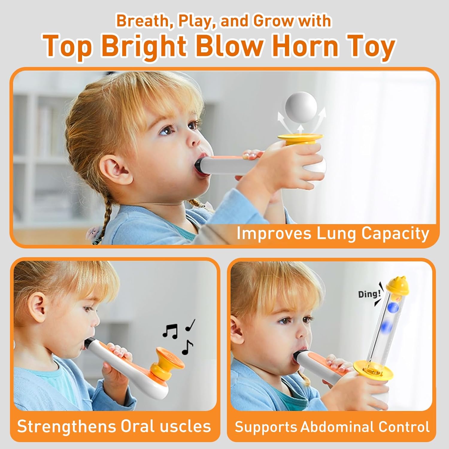 3in1 Ball Blowing Toy Sensory Toys for Toddler, Montessori Whistle Floating Blow Pipe Balls Musical Toy, Fine Motor Skills Toys for 3 4 5 Year Boys Girls Gift