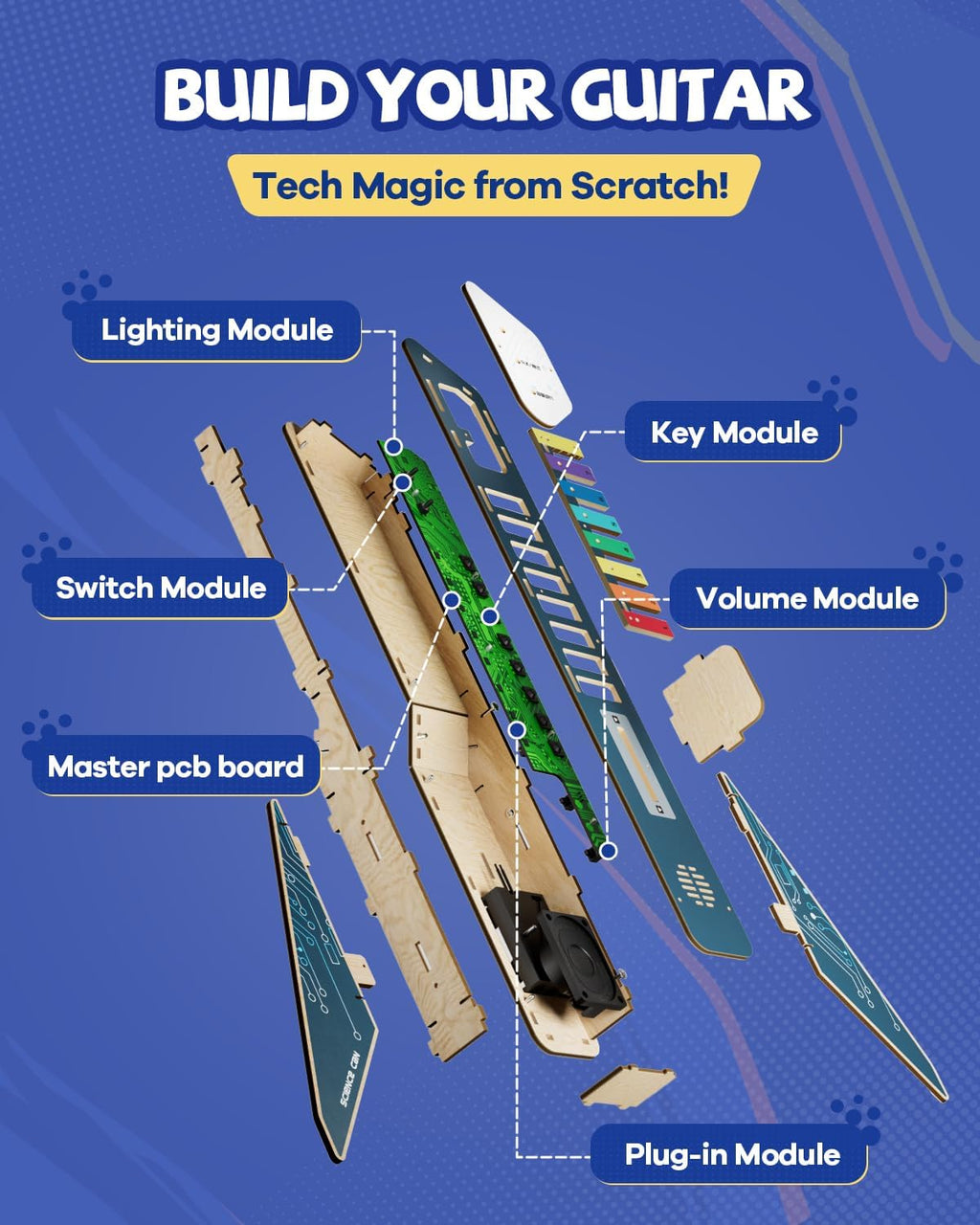 Kids Electric Guitar Toy DIY Assembly Kit for Ages 3-8, STEM Learning Musical Instrument, Easy to Build, Music Education Gift for 5 6 7 8 9 Boys & Girls