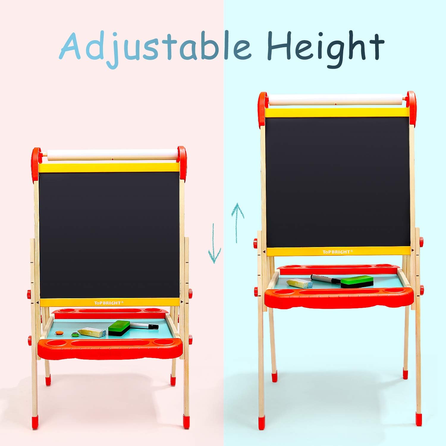 Wooden Art Easel for Kids, Toddler Easel Adjustable with Painting Whiteboard, Child Easel with Magnetic Blackboard