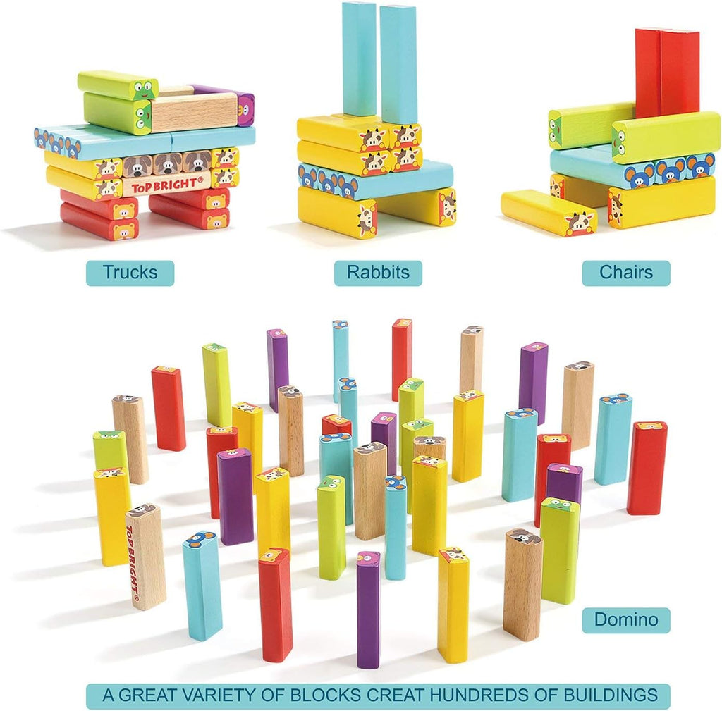 Colored Wooden Blocks Stacking Board Games for Kids Ages 4-8 with 51 Pieces