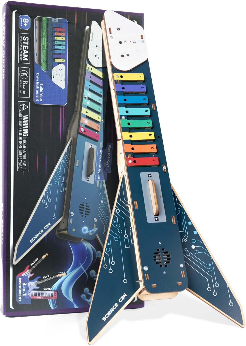 Kids Electric Guitar Toy DIY Assembly Kit for Ages 3-8, STEM Learning Musical Instrument, Easy to Build, Music Education Gift for 5 6 7 8 9 Boys & Girls