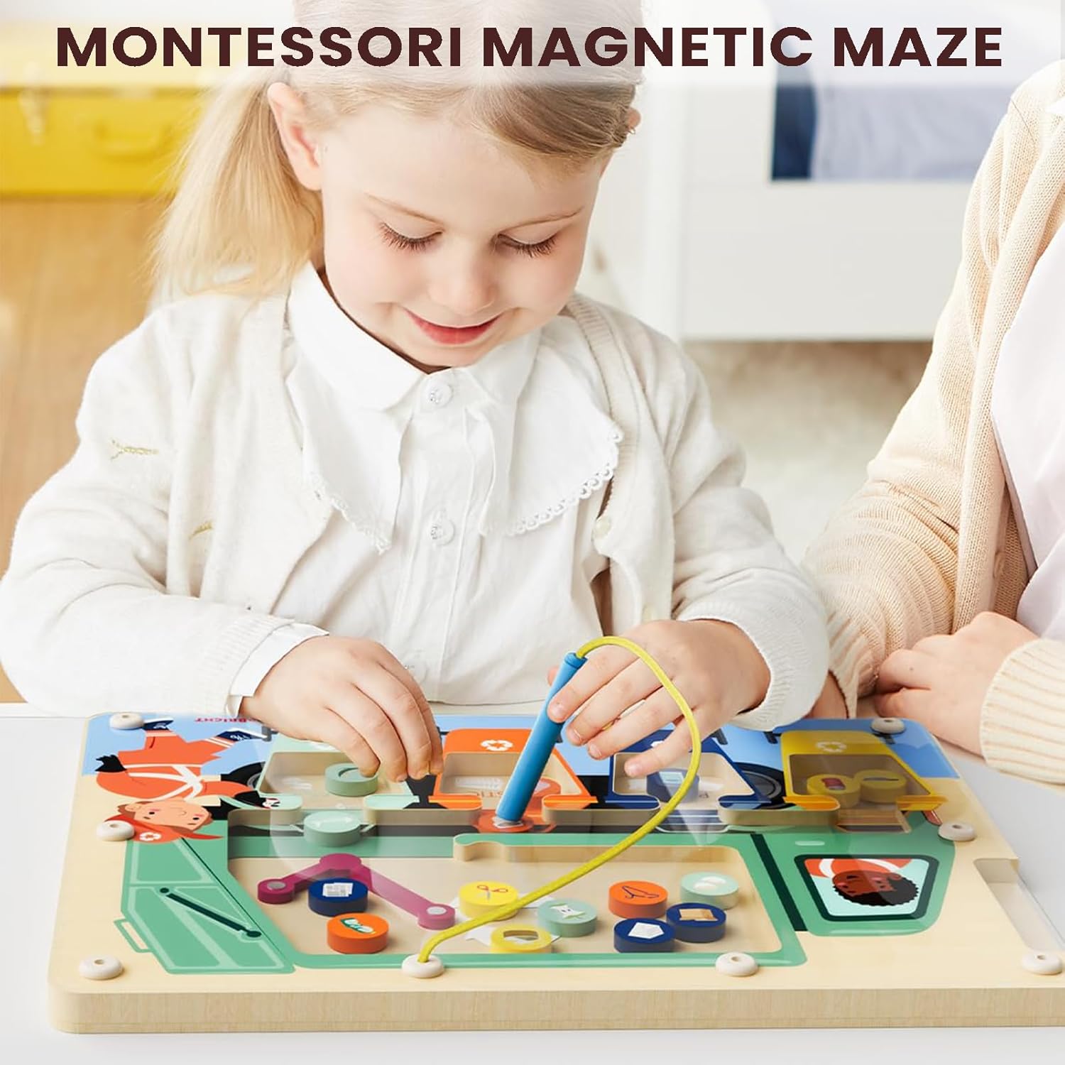 Magnetic Color Maze Sorting Game Montessori Toys for 3+ Year Old, Wooden Garbage Magnet Educational Learning Toys, Toddler Travel Toys Fine Motor Skills for Boys Girls