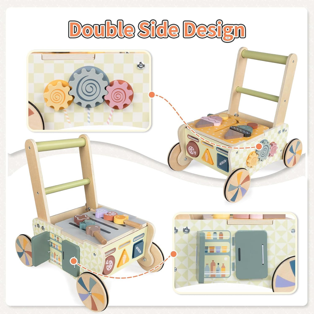 Wooden Baby Walker with Wheels, Baby Push Walker for Baby Girl and Boy 12 Months, Walking Push Toys 1 Year Old Girl Boy Gifts