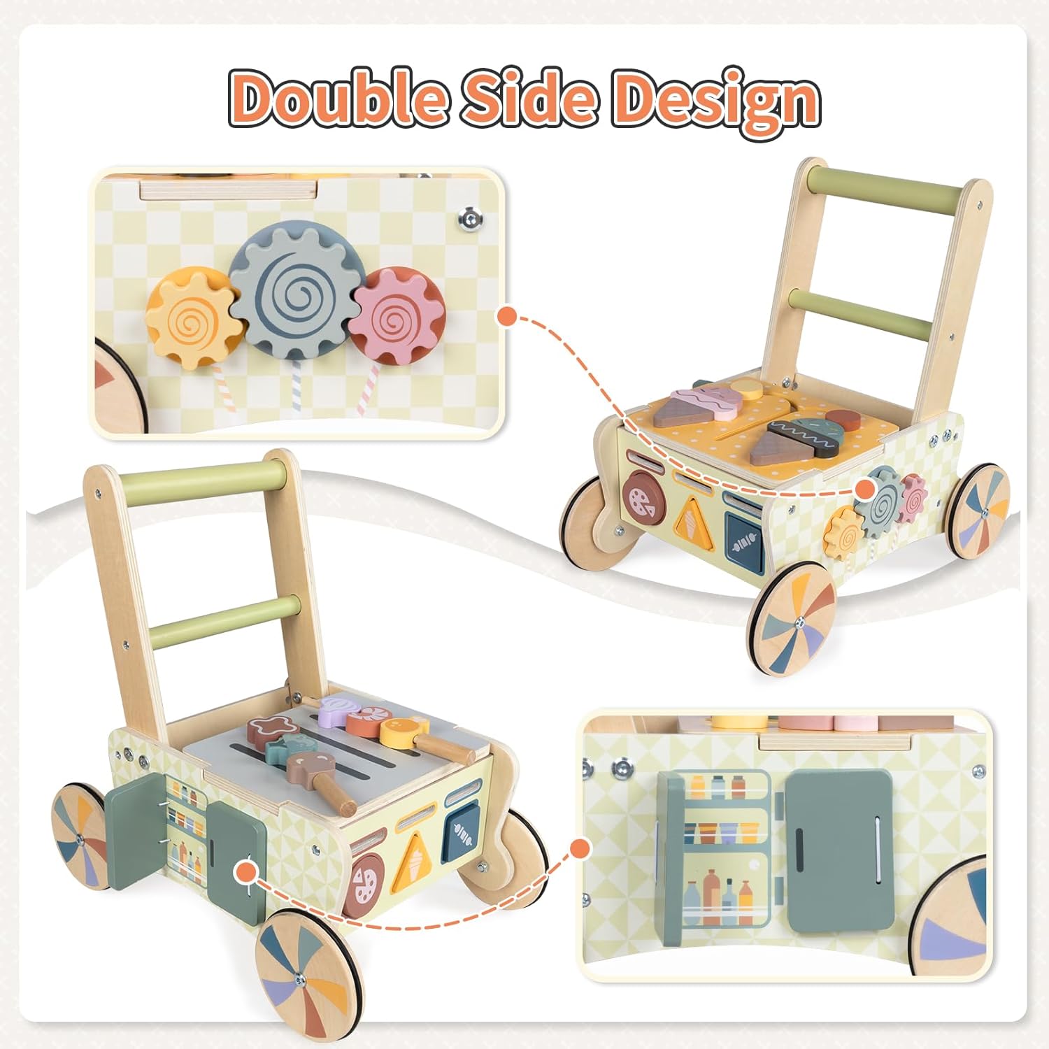 Wooden Baby Walker with Wheels, Baby Push Walker for Baby Girl and Boy 12 Months, Walking Push Toys 1 Year Old Girl Boy Gifts