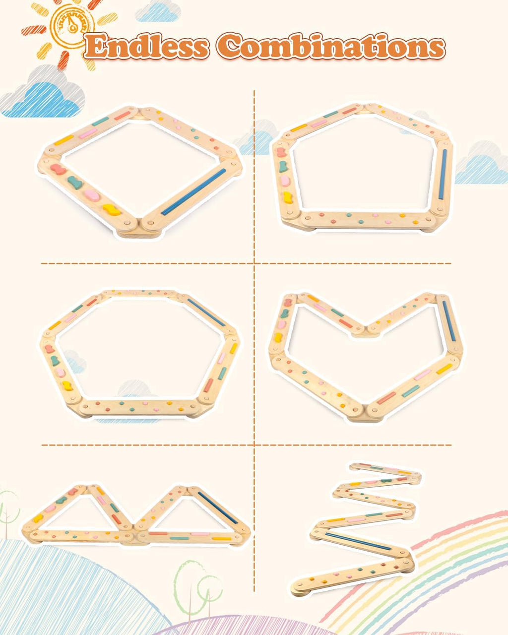 Toddler Balance Beam for Kids 3-5 Montessori, Wooden Kids Balance Beam Stepping Stones, Balance Beam Toddler Obstacle Course for Kids 1-3