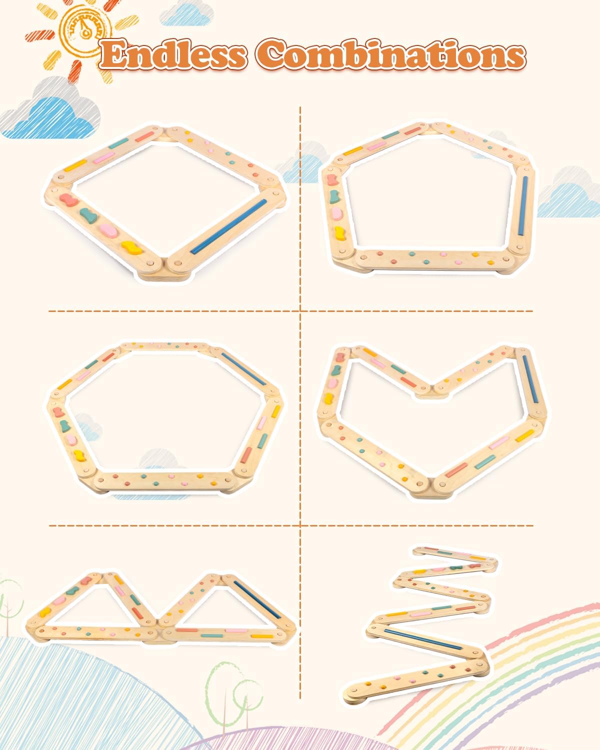 Toddler Balance Beam for Kids 3-5 Montessori, Wooden Kids Balance Beam Stepping Stones, Balance Beam Toddler Obstacle Course for Kids 1-3