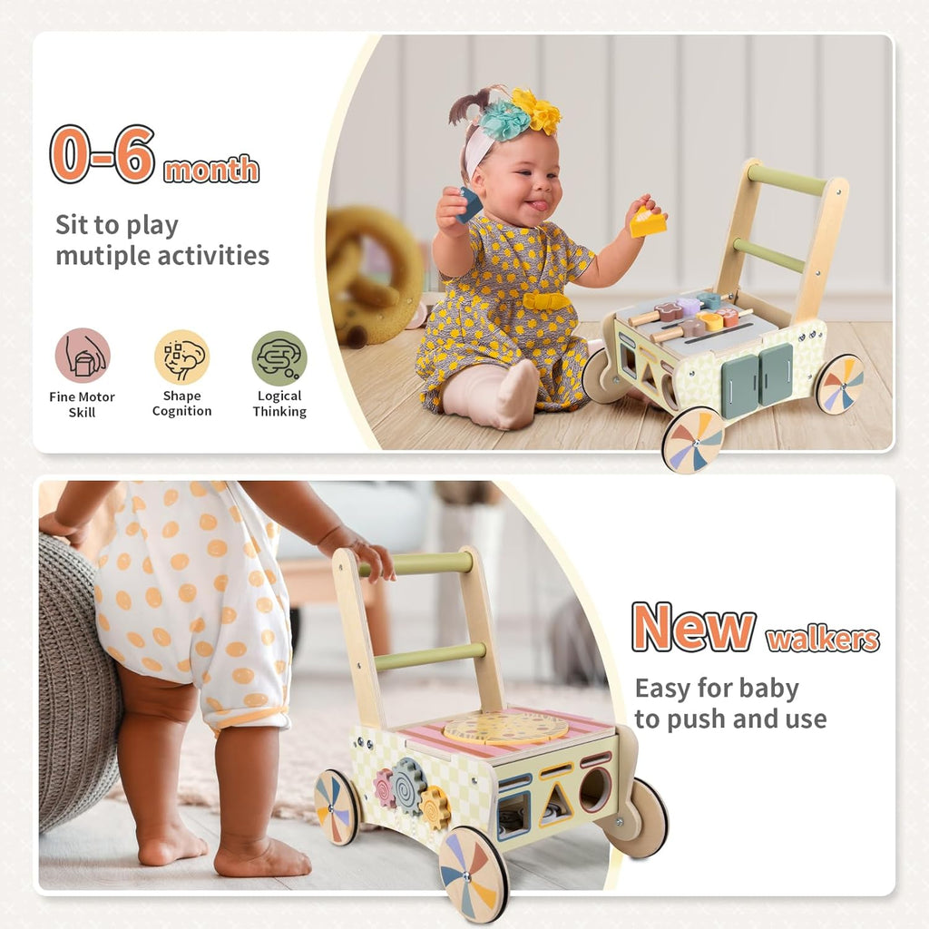 Wooden Baby Walker with Wheels, Baby Push Walker for Baby Girl and Boy 12 Months, Walking Push Toys 1 Year Old Girl Boy Gifts