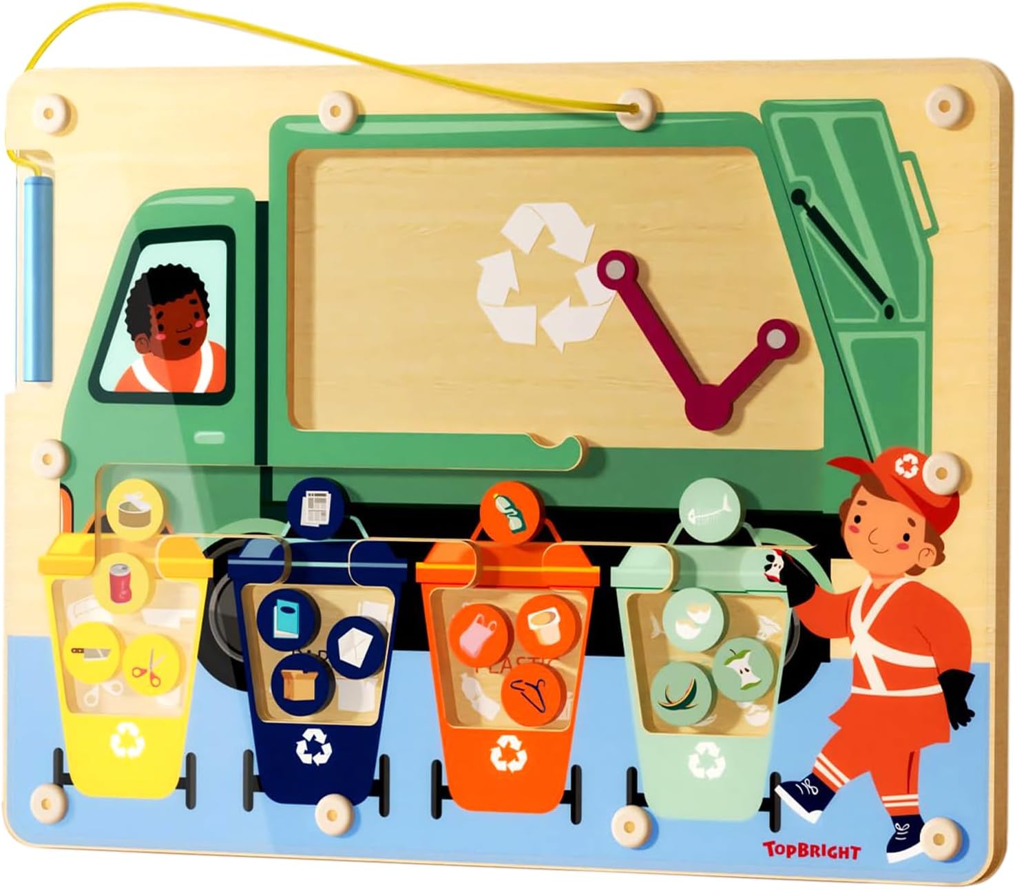 Magnetic Color Maze Sorting Game Montessori Toys for 3+ Year Old, Wooden Garbage Magnet Educational Learning Toys, Toddler Travel Toys Fine Motor Skills for Boys Girls