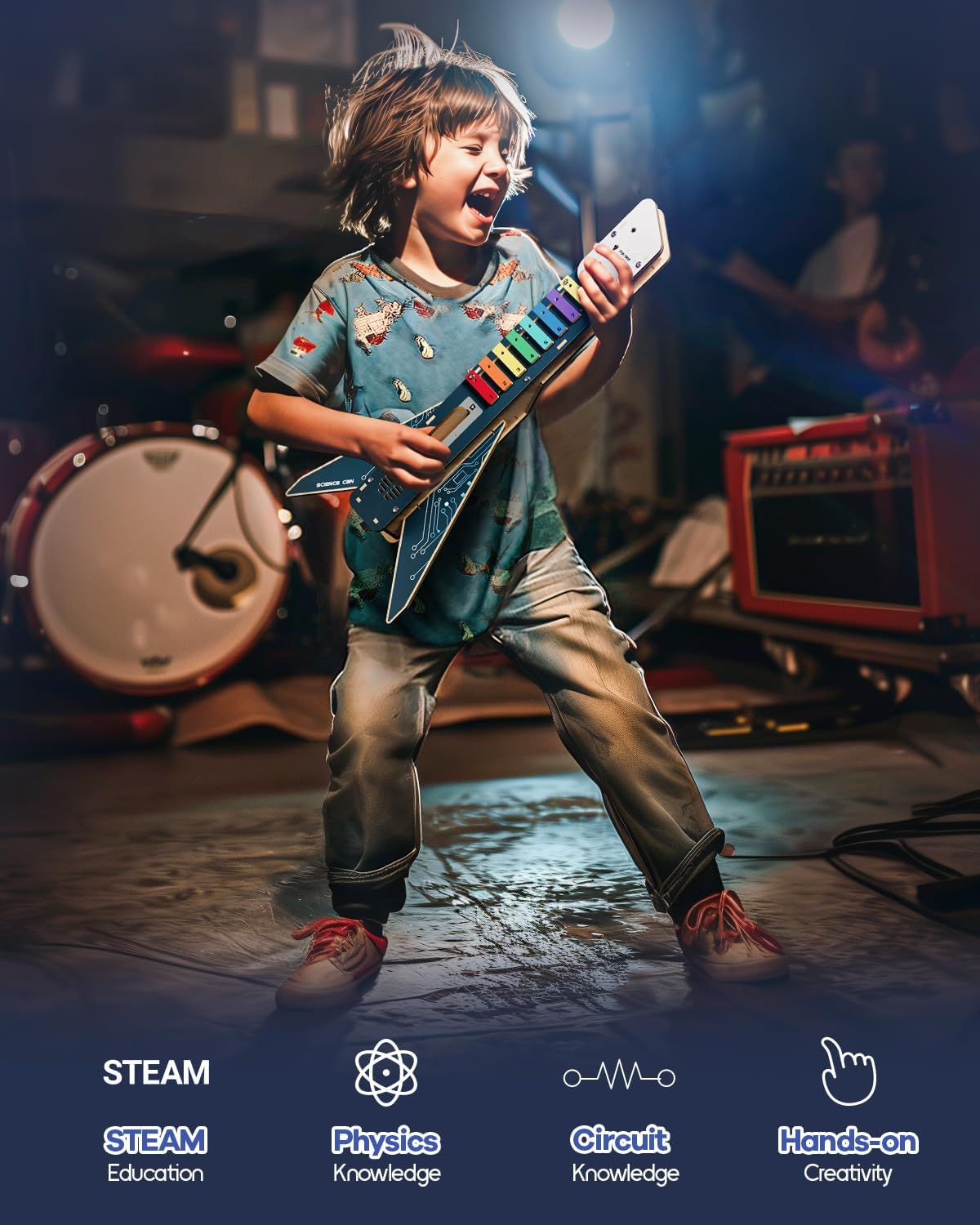 Kids Electric Guitar Toy DIY Assembly Kit for Ages 3-8, STEM Learning Musical Instrument, Easy to Build, Music Education Gift for 5 6 7 8 9 Boys & Girls