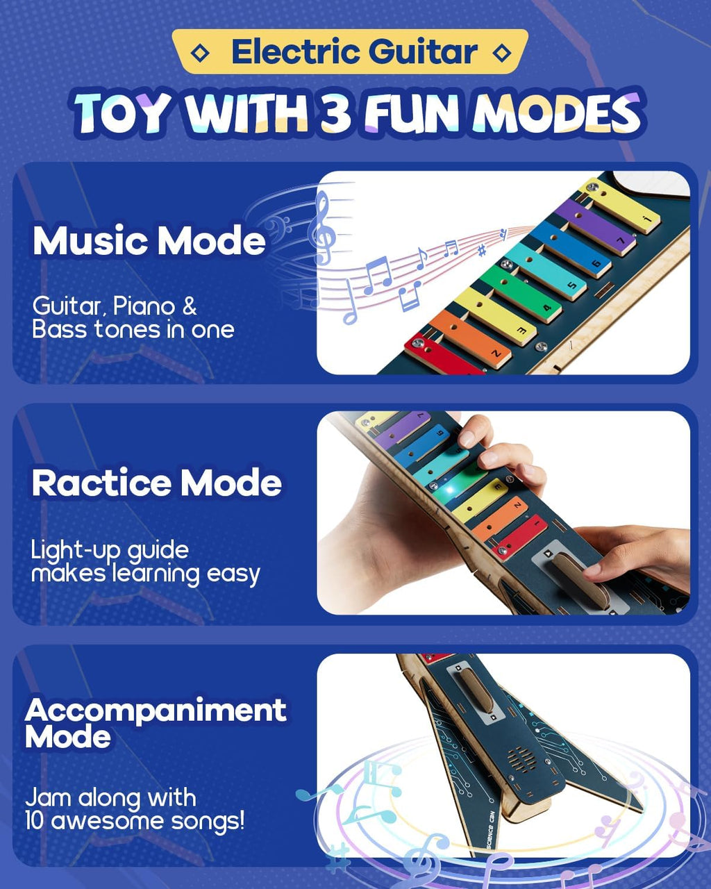 Kids Electric Guitar Toy DIY Assembly Kit for Ages 3-8, STEM Learning Musical Instrument, Easy to Build, Music Education Gift for 5 6 7 8 9 Boys & Girls