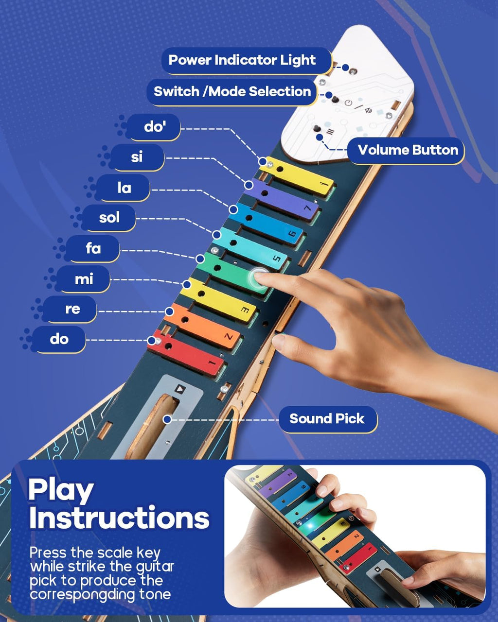 Kids Electric Guitar Toy DIY Assembly Kit for Ages 3-8, STEM Learning Musical Instrument, Easy to Build, Music Education Gift for 5 6 7 8 9 Boys & Girls