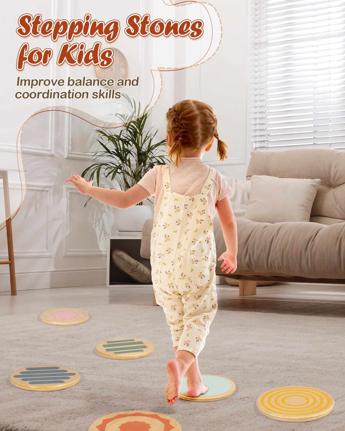 Toddler Balance Beam for Kids 3-5 Montessori, Wooden Kids Balance Beam Stepping Stones, Balance Beam Toddler Obstacle Course for Kids 1-3